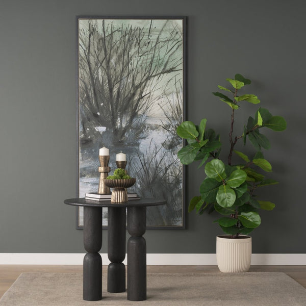 Mercana Sonel Foyer Table - Sculptural Acacia Wood Pedestal with Geometric Elegance for Modern Spaces Matte Black | Wood 71138-AB
