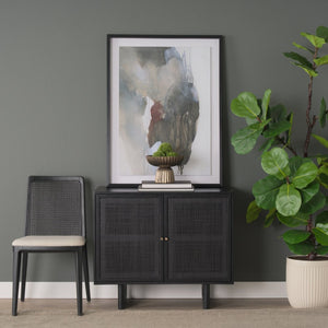 Mercana Grier 36" Solid Mango Wood Accent Cabinet with Woven Cane Doors for Stylish Storage Solutions Black Wood | Black Cane | Brass 71141