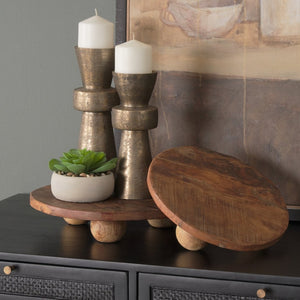 Mercana Kerra Artisan-Crafted Round Wood Tray - Rustic Tabletop Accent with Unique Grain and Sculptural Feet Reclaimed Wood | Large 71187