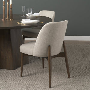 Mercana Abbie Curved Back Upholstered Dining Chair - Modern Armless Design for Stylish Spaces and Comfort Oatmeal Fabric | Dark Brown Wood 71246