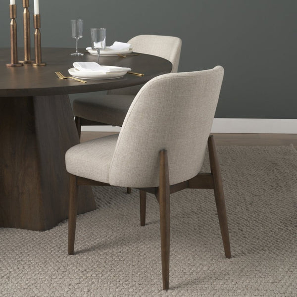 Mercana Abbie Curved Back Upholstered Dining Chair - Modern Armless Design for Stylish Spaces and Comfort Oatmeal Fabric | Dark Brown Wood 71246