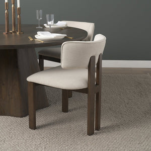 Mercana Soho Curved Open Back Chenille Tripod Dining Chair - Stylish Comfort for Modern Spaces Today! Cream Fabric | Dark Brown Wood 71249