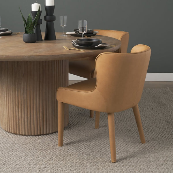 Mercana Nolan Slope Dining Chair - Sculptural Full-Grain Leather with Solid Wood Frame for Timeless Elegance 71253