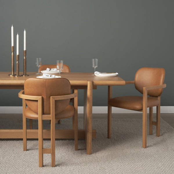 Mercana Carlisle Elegant Tan Leather Dining Armchair with Curved Back and Solid Wood Frame for Comfort Brown Leather | Brown Wood 71255