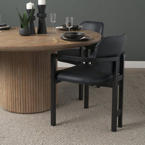 Mercana Carlisle Elegant Tan Leather Dining Armchair with Curved Back and Solid Wood Frame for Comfort Black Leather | Black Wood 71257