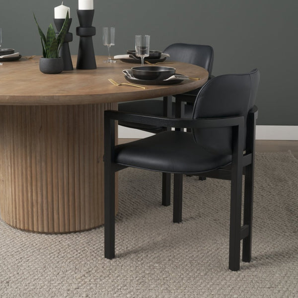 Mercana Carlisle Elegant Tan Leather Dining Armchair with Curved Back and Solid Wood Frame for Comfort Black Leather | Black Wood 71257