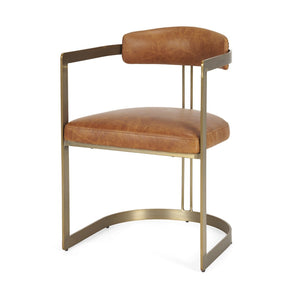 Mercana Hollyfield Premium Dining Chair - Elegant Brown Leather with Sculptural Gold Iron Frame Design 50413V