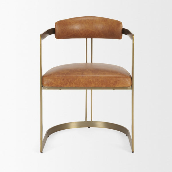Mercana Hollyfield Premium Dining Chair - Elegant Brown Leather with Sculptural Gold Iron Frame Design 50413V