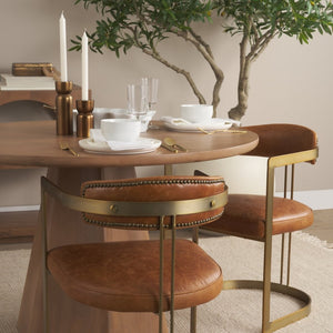 Mercana Hollyfield Premium Dining Chair - Elegant Brown Leather with Sculptural Gold Iron Frame Design 50413V