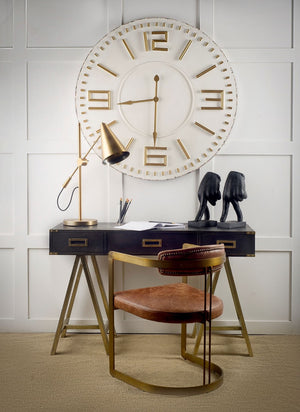 Mercana Hollyfield Premium Dining Chair - Elegant Brown Leather with Sculptural Gold Iron Frame Design 50413V