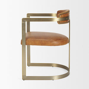 Mercana Hollyfield Premium Dining Chair - Elegant Brown Leather with Sculptural Gold Iron Frame Design 50413V