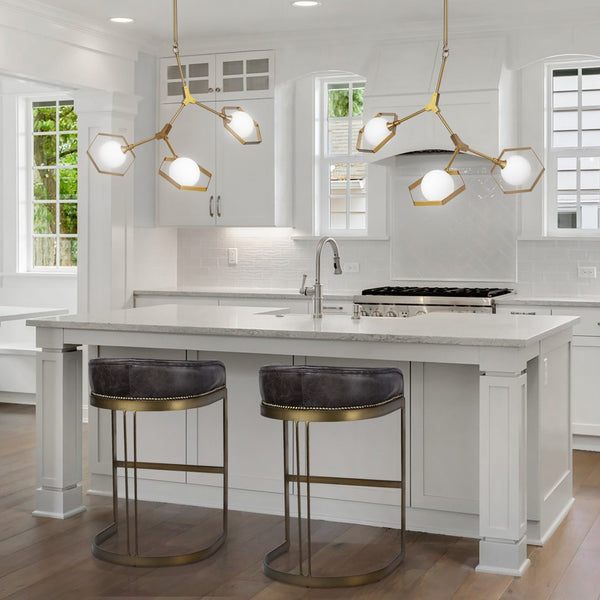 Mercana Hollyfield Luxe Leather Seat with Stylish Metal Base - Perfect for Modern Kitchen or Home Bar Setup VN Black Leather | Antiqued Gold  Metal | Counter 67079V