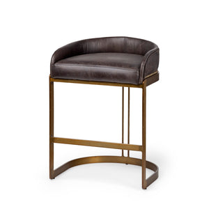 Mercana Hollyfield Luxe Leather Seat with Stylish Metal Base - Perfect for Modern Kitchen or Home Bar Setup VN Black Leather | Antiqued Gold  Metal | Counter 67079V