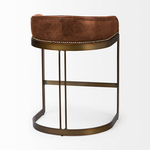 Mercana Hollyfield Low-Back Leather Stool with Antique Gold Frame - Modern Industrial Elegance for Your Home VN Brown Leather | Gold Metal | Counter 68573V