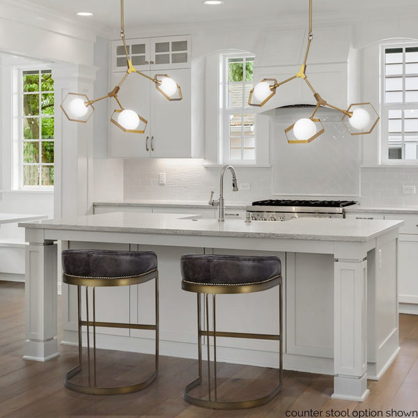 Mercana Hollyfield Luxe Leather Seat with Stylish Metal Base - Perfect for Modern Kitchen or Home Bar Setup VN Black Leather | Antiqued Gold Metal | Bar 67080V