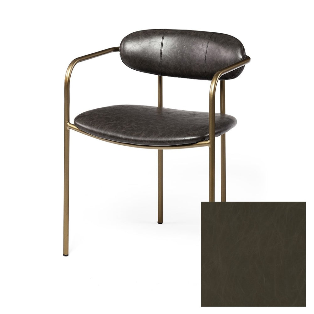 Mercana Parker Industrial Dining Chair with Elegant Sculptural Design for Comfort and Versatile Style VN Brown Faux Leather | Gold Metal 69361V