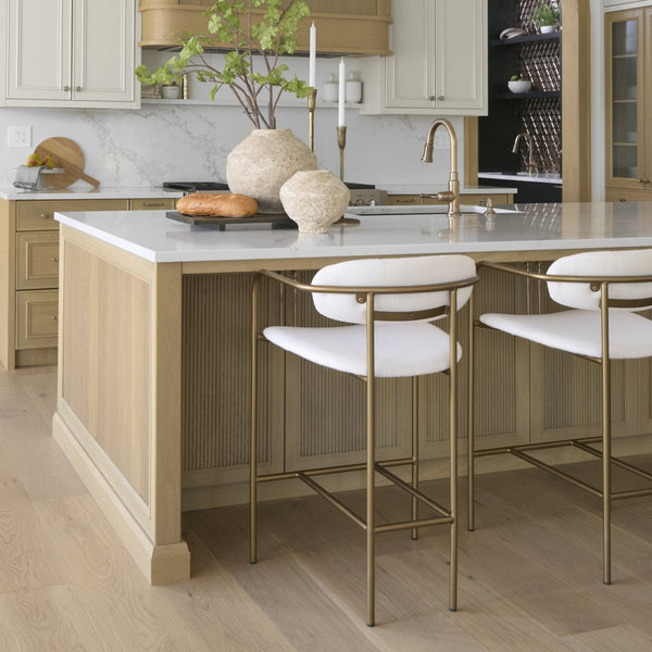 Mercana Parker Stylish Cream Upholstered Stool with Elegant Gold Frame for Modern Home Décor and Comfort 68562V