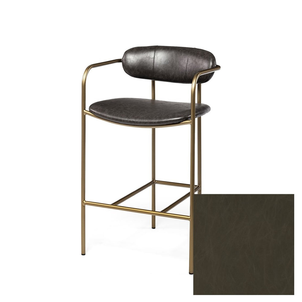 Mercana Parker Modern Leather Seat Stool with Luxe Gold Frame for Stylish Kitchen and Bar Seating Solutions 69362V