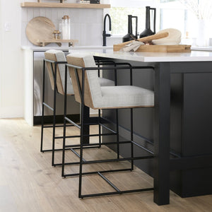 Mercana Stamford 36.5" Upholstered Stool with Wood Accent Back, Sturdy Frame for Modern Dining Spaces 68764V