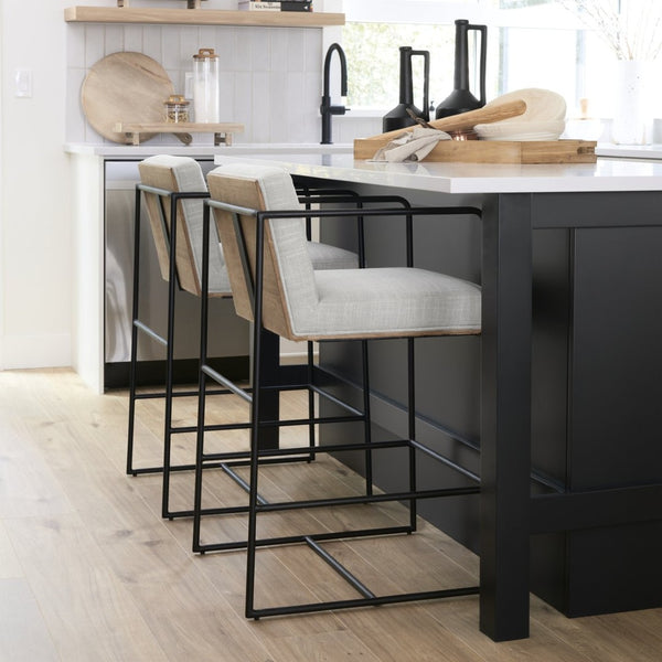 Mercana Stamford 36.5" Upholstered Stool with Wood Accent Back, Sturdy Frame for Modern Dining Spaces 68764V