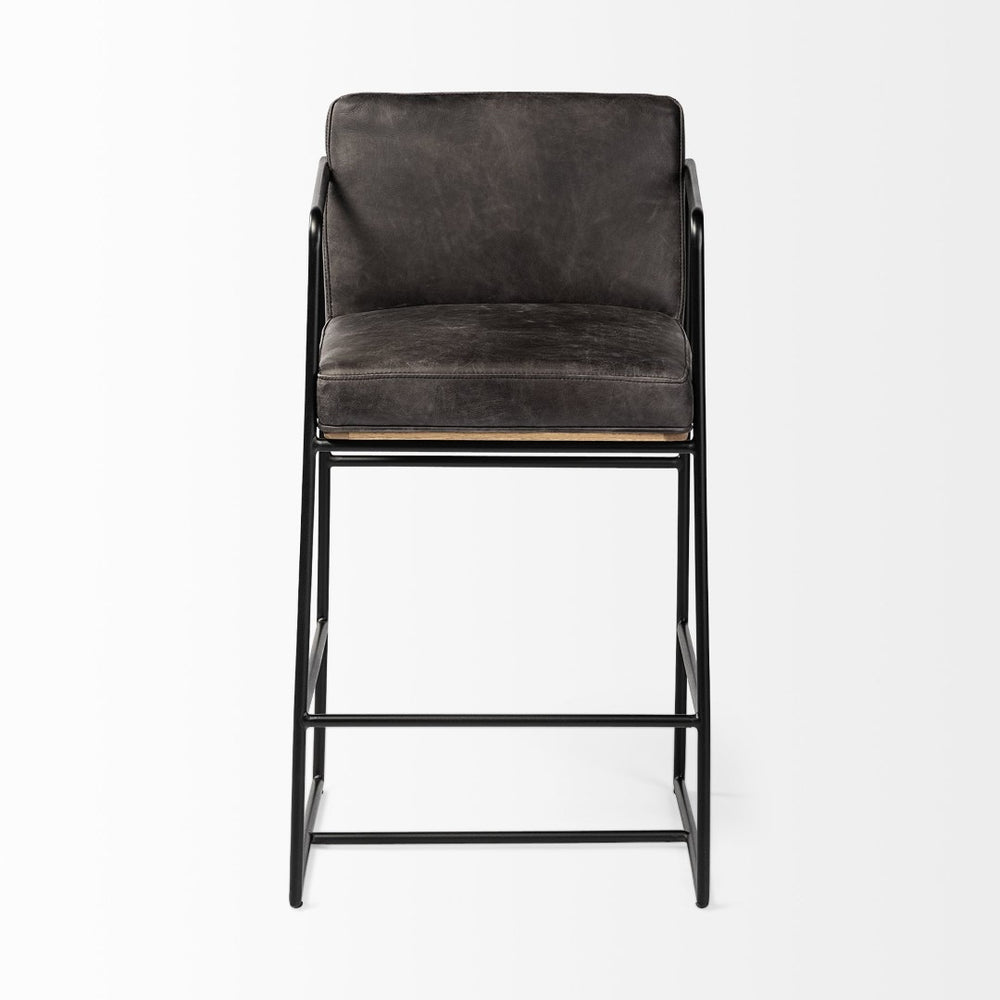 Mercana Stamford Elegant Leather Seat Stool with Wood Back and Sturdy Metal Frame for Modern Interiors 68763V
