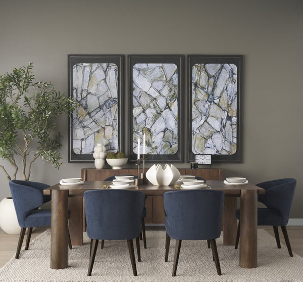 Mercana Niles Wingback Dining Chair - Classic Brown Faux Leather with Plush Comfort and Wooden Legs Design VN Navy Blue Fabric | Dark Brown Wood 69562V