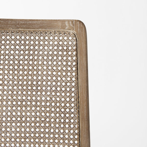 Mercana Clara Light Brown Beech Wood Dining Chair with Cream Seat and Cane Back for Elegant Comfort VN Cream Fabric |Brown Wood 69349V