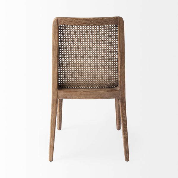Mercana Clara Light Brown Beech Wood Dining Chair with Cream Seat and Cane Back for Elegant Comfort VN Cream Fabric |Brown Wood 69349V