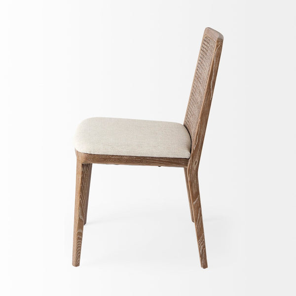 Mercana Clara Light Brown Beech Wood Dining Chair with Cream Seat and Cane Back for Elegant Comfort VN Cream Fabric |Brown Wood 69349V