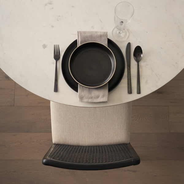 Mercana Clara Light Brown Beech Wood Dining Chair with Cream Seat and Cane Back for Elegant Comfort VN Cream Fabric |Black Wood (Side Chair) 69350V