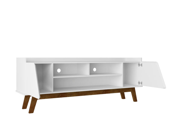 English Elm Marcus 63" TV Stand with Soft-Close Doors and Cable Management, Sturdy MDF Frame & Pine Legs White B365P397917