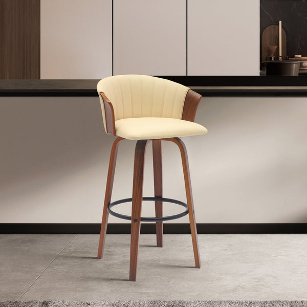 English Elm Diana Mid-century Swivel Barstool Walnut Frame Faux Leather Seat for Kitchen or Home Bar B2736P464833