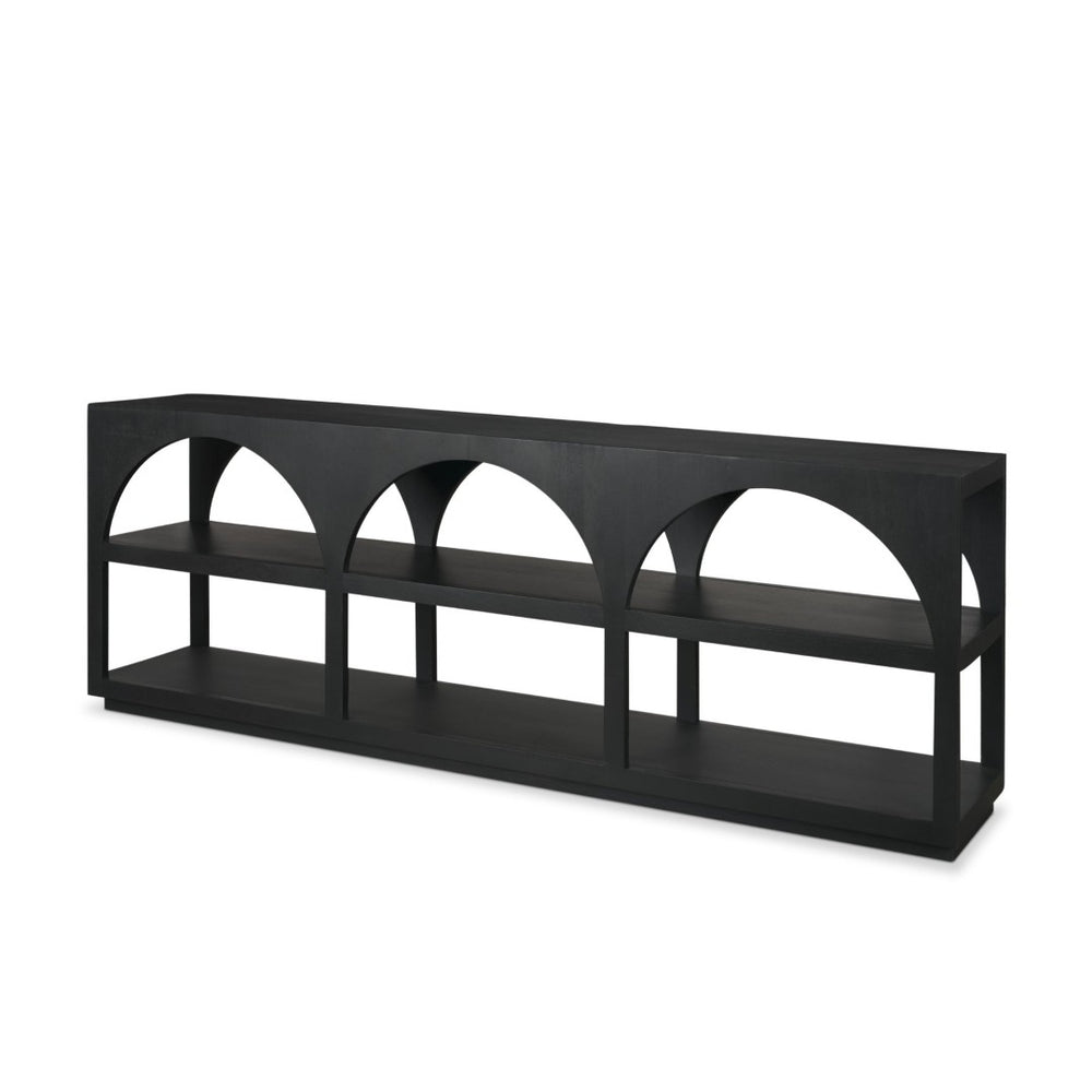 Mercana Bela Arched Console Table - Elegant Mango Wood Design with Open Shelves for Modern Living Spaces Black Wood | Large 71139