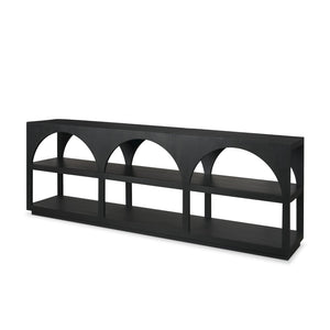 Mercana Bela Arched Console Table - Elegant Mango Wood Design with Open Shelves for Modern Living Spaces Black Wood | Large 71139