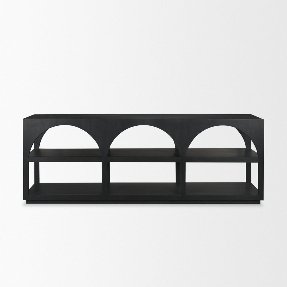 Mercana Bela Arched Console Table - Elegant Mango Wood Design with Open Shelves for Modern Living Spaces Black Wood | Large 71139