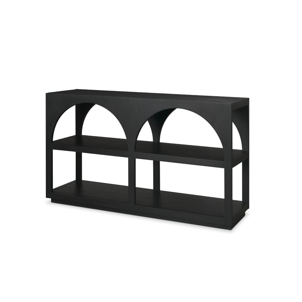 Mercana Bela Arched Console Table – Elegant Mango Wood Design with Open Shelves for Stylish Storage Solutions Black Wood | Small 71140