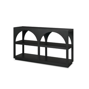 Mercana Bela Arched Console Table – Elegant Mango Wood Design with Open Shelves for Stylish Storage Solutions Black Wood | Small 71140
