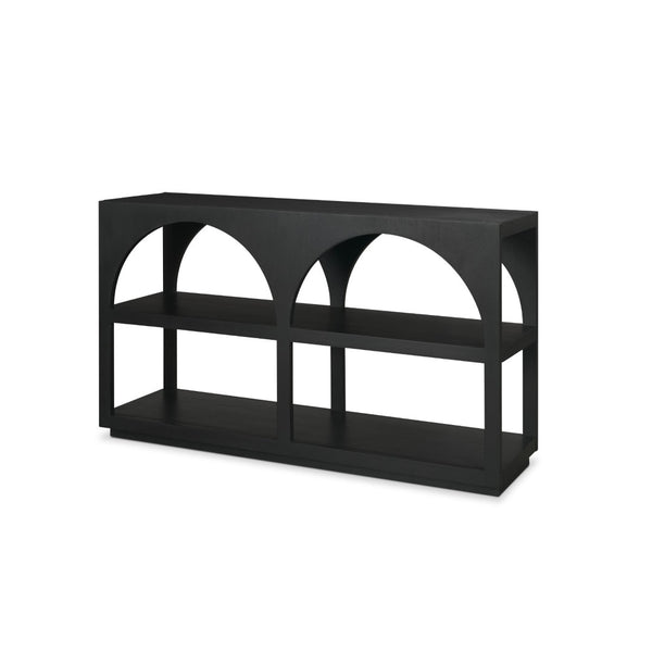 Mercana Bela Arched Console Table – Elegant Mango Wood Design with Open Shelves for Stylish Storage Solutions Black Wood | Small 71140
