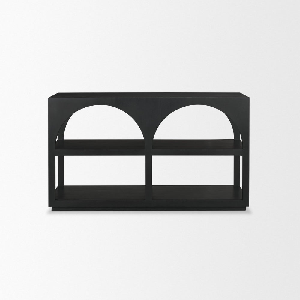 Mercana Bela Arched Console Table – Elegant Mango Wood Design with Open Shelves for Stylish Storage Solutions Black Wood | Small 71140