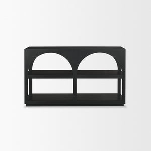 Mercana Bela Arched Console Table – Elegant Mango Wood Design with Open Shelves for Stylish Storage Solutions Black Wood | Small 71140