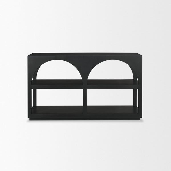 Mercana Bela Arched Console Table – Elegant Mango Wood Design with Open Shelves for Stylish Storage Solutions Black Wood | Small 71140