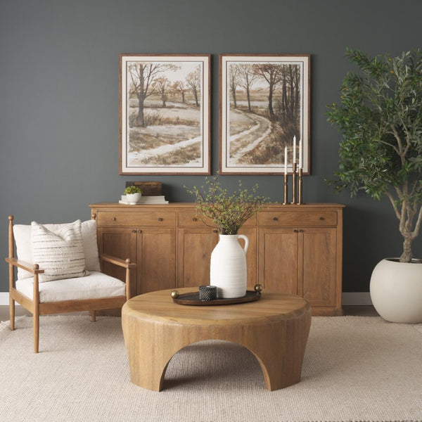 Mercana Baron Solid Mango Wood Sideboard with Elegant Knobs - Modern Farmhouse Style & Ample Storage Options Light Brown | Dark Aged Brass 71117