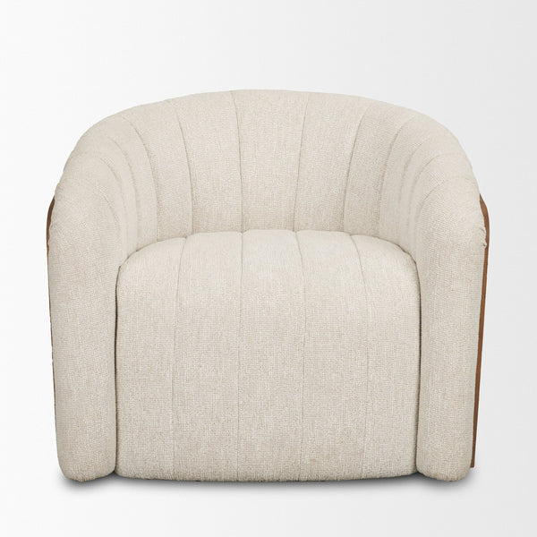 Mercana Fonda Cream Fabric Barrel Swivel Accent Chair With Textured Natural Jute Back For Elegant Decor Cream Fabric 71202-ab