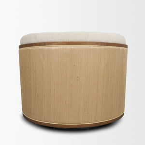 Mercana Fonda Cream Fabric Barrel Swivel Accent Chair With Textured Natural Jute Back For Elegant Decor Cream Fabric 71202-ab