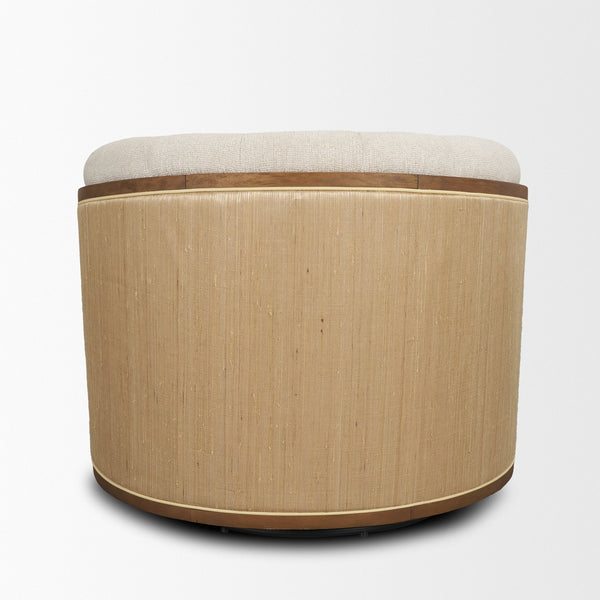Mercana Fonda Cream Fabric Barrel Swivel Accent Chair With Textured Natural Jute Back For Elegant Decor Cream Fabric 71202-ab