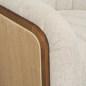 Mercana Fonda Cream Fabric Barrel Swivel Accent Chair With Textured Natural Jute Back For Elegant Decor Cream Fabric 71202-ab