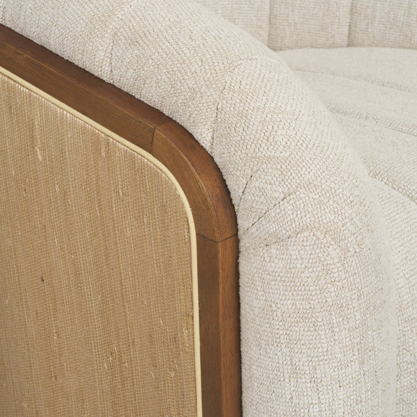 Mercana Fonda Cream Fabric Barrel Swivel Accent Chair With Textured Natural Jute Back For Elegant Decor Cream Fabric 71202-ab