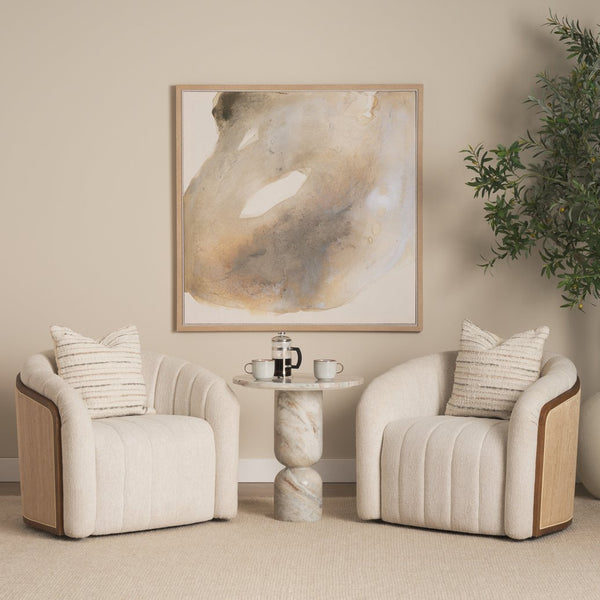 Mercana Fonda Cream Fabric Barrel Swivel Accent Chair With Textured Natural Jute Back For Elegant Decor Cream Fabric 71202-ab