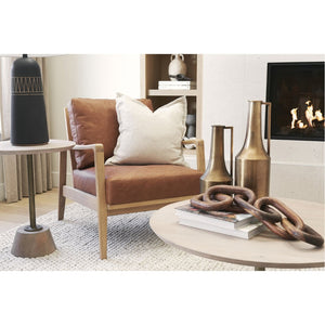 Mercana Raeleigh Contemporary Faux Leather Accent Chair for Stylish Living Rooms and Home Offices Cognac Leather | Light Brown Wood 69989