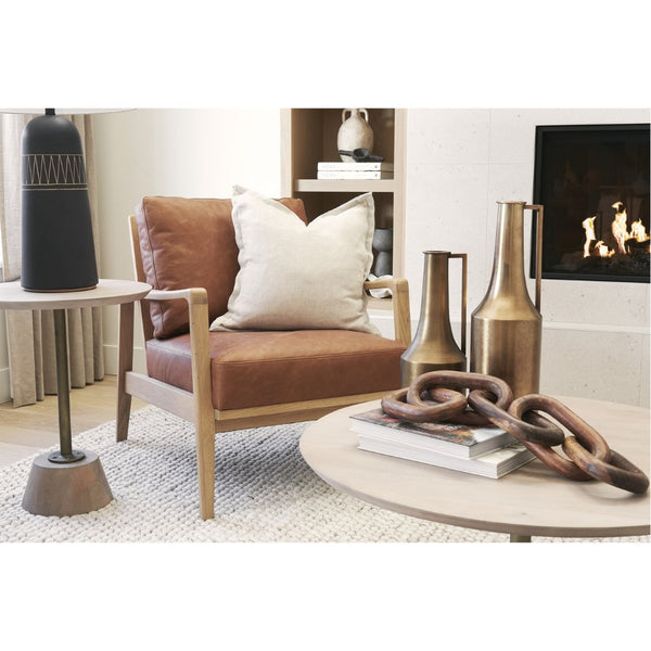 Mercana Raeleigh Contemporary Faux Leather Accent Chair for Stylish Living Rooms and Home Offices Cognac Leather | Light Brown Wood 69989